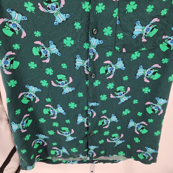 Disney Stitch Size Large St. Patricks Day Hawaiian Shirt Button Front - Picture 5 of 7